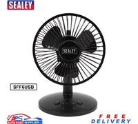 Sealey SFF6USB 6″ Mini Desk Fan - USB/Battery, 3-Speed Oscillating Brushless