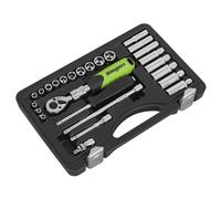 SEALEY SIEGEN 26pc 1/4" Sq Drive Extendable Ratchet Socket Ext Bar Set In Case