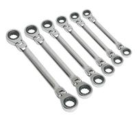 Sealey Siegen Flexi-Head Double End Ratchet Ring Spanner Set 6Pc S0806