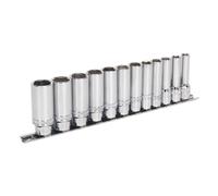 Sealey AK2744 Deep Sockets with Lock-On™ technology 3/8" Dr 8mm - 19mm on Rail
