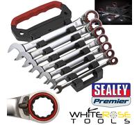 Sealey Spanner Set Reversible Ratchet Combination 7pc 8-19mm 100T Open End Ring