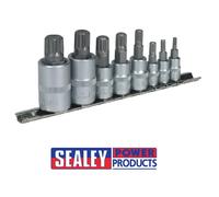 Sealey 8 Pce M4-M16 Spline 12 Point Socket Bit Adaptor Set 1/4" 3/8" 1/2" AK6214