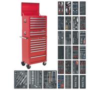 Sealey 1179 Pieces 14 Drawers Tool Chest & Rollcab Tool Kit Black Sptcombo2