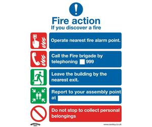 Sealey SS20P1 Safe Conditions Safety Sign - Fire Action Without Lift - Rigid Plastic