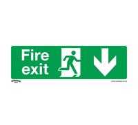 Sealey Rigid Plastic Fire Exit Arrow Down Sign 300mm 100mm Standard