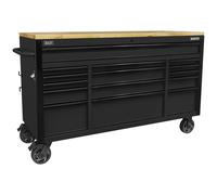 Sealey Sealey AP6215BE Superline PRO® Black Edition Mobile Trolley with Wooden Worktop 15 Drawer 1549mm
