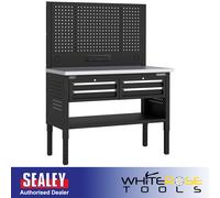 Sealey Superline PRO® Modular Workbench with 4 Drawers Stainless Steel Worktop Adjustable Height 1265mm - APMWB50COMBO2SS