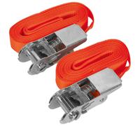 Sealey TD05045E Self-Securing Ratchet Tie Down 25mm x 4.5m 500kg Load - Pair