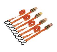Sealey TD0540S4 25mm x 4mtr Polyester Web Ratchet Tie Down S Hooks 500kg 2 Pairs
