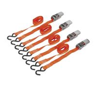 Sealey TD0540S4 Ratchet Straps Polyester Webbing with S-Hooks 25mm x 4m 500kg