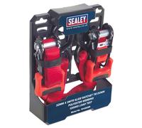 Sealey TD1202SR Slide Ratchet Tie Down 32mm x 3m Polyester Webbing S Hooks 1200k