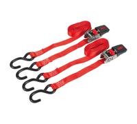 Sealey Ratchet Straps 25mm x 4m Polyester Webbing S-Hooks 800kg Breaking Strength - Pair