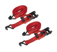 Sealey TD41248JD Ratchet Straps Polyester Webbing with J-Hooks 32mm x 4.9m