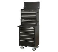 Sealey Tool Box Top chest, Mid Box & Roll cab 14 Drawer Stack Black AP22BSTACK