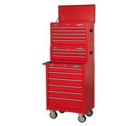 Sealey Tool Box Top chest, Mid Box & Roll cab 14 Drawer Stack Red AP22STACK