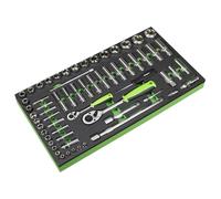 Sealey Tool Tray with Socket Set 62pc 1/4" & 1/2"D Metric Deep Standard S01271