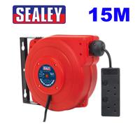 Sealey CRM15 15m Retractable Extension Cable Reel 2x 230V Sockets