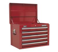 Sealey Top Chest 5 Drawer With Ball Bearing Runner Tool Storage Box Red AP26059T