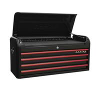 Sealey AP41104BR Topchest 4 Drawer Wide Retro Style - Black With Red Anodised Drawer Pulls