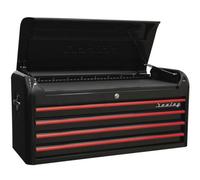 Sealey Topchest 4 Drawer Wide Retro Style - Black With Red Anodised Drawer Pulls Ap41104Br