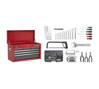 Topchest 6 Drawer with Ball-Bearing Slides - Red/Grey & 98pc Tool Kit