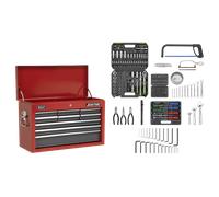 Sealey Topchest 9 Drawer with Ball Bearing Slides - Red/Grey &205 Piece Tool Kit