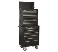 Sealey AP22BSTACK Topchest Mid-Box & Rollcab 14 Drawer Stack - Black
