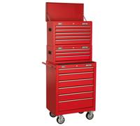 Sealey Topchest, Mid-Box & Rollcab 14 Drawer Stack - Red