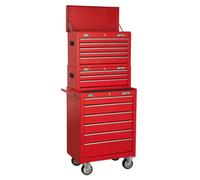 Sealey AP22STACK Topchest Mid-Box & Rollcab 14 Drawer Stack - Red