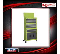 Sealey Topchest Mid-Box Rollcab 9 Drawers Stack Hi-Vis Green AP2200BBHVSTACK