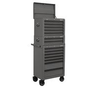 Sealey Topchest, Mid-Box & Rollcab Combination 14 Drawer With Ball-Bearing Slides - Grey Apstacktgr