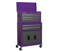 Sealey Topchest Rollcab 6 Drawers Ball Bearing Runners Purple/grey Ap2200Bbcp