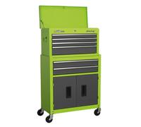 Sealey Topchest & Rollcab Combination 6 Drawer With Ball-Bearing Slides - Hi-Vis Green/grey Ap2200Bbhv