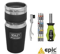 Sealey Travel Coffee Mug + Screwdriver/Ratchet Tool Set Kit Christmas Gift,CCP22