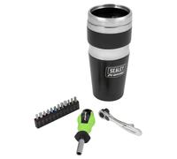 Sealey Travel Mug 470ml With Tool Kit Bits, Ratchet Driver, Stubby Bit Driver
