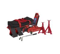 Sealey 1020LEBAGCOMBO Trolley Jack 2tonne Low Entry Short Chassis - Red & Accessories Bag Combo