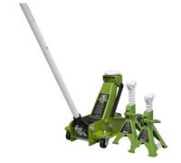 Sealey Trolley Jack 3 Tonne With Super Rocket Lift & Axle Stands (Pair) 3 Tonne Capacity Per Stand-Hi-Vis 3015Cxhv