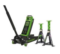 Sealey Trolley Jack 3 Tonne & Axle Stands (Pair) 3 Tonne per Stand Combo - 3040AGCOMBO1