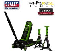 Sealey Trolley Jack 3tonne & Axle Stands (Pair) 3tonne per Stand Combo Premier
