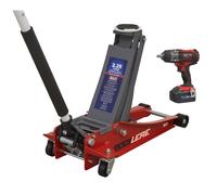 Sealey 2.2 Tonne Trolley Jack & 18V Cordless Impact Wrench - Red