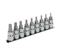 Sealey Trx-P Socket Bit Set Polished Finish 9 Pcs 3/8" Square Drive 50mm Ak6222