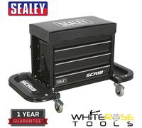 Sealey Utility Seat Mechanics Rolling Toolbox Drawers Black Creeper Trolley