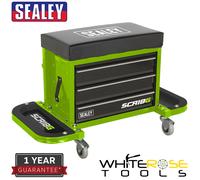Sealey Utility Seat Mechanics Rolling Toolbox Drawers Green Creeper Trolley