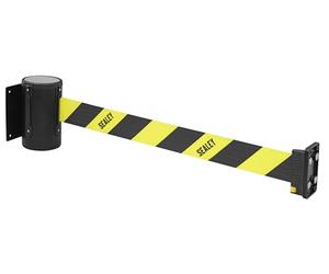 Sealey Wall Mounting Retractable Belt Barrier, Steel Plate. 5m Belt, Wall Mounted Topper, EV22
