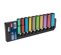 Sealey H/Duty Multi-Coloured Socket Set 10pc 1/2" DEEP WallDrive Metric AK288D