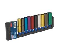 Sealey WallDrive Multi-Coloured Socket Set 10 Piece 1/2" Drive 6pt Deep Metric