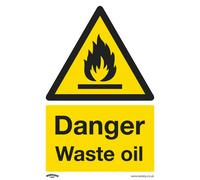 Warning Safety Sign - Danger Waste Oil - Rigid Plastic - Pack of 10