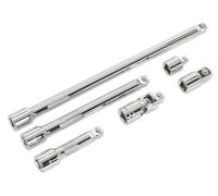 Sealey Wobble/rigid Extension Bar, Adaptor & Universal Joint Set 6Pc 3/8"sq Drive Ak7690