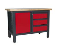 Sealey Workbench 3 Drawers & Cupboard Tool Storage Workshop Garage Workstation