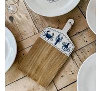 Sealife Enamel and Wood Serving Chopping Board, Crab Lobster Octopus Design, 50cm x 25cm